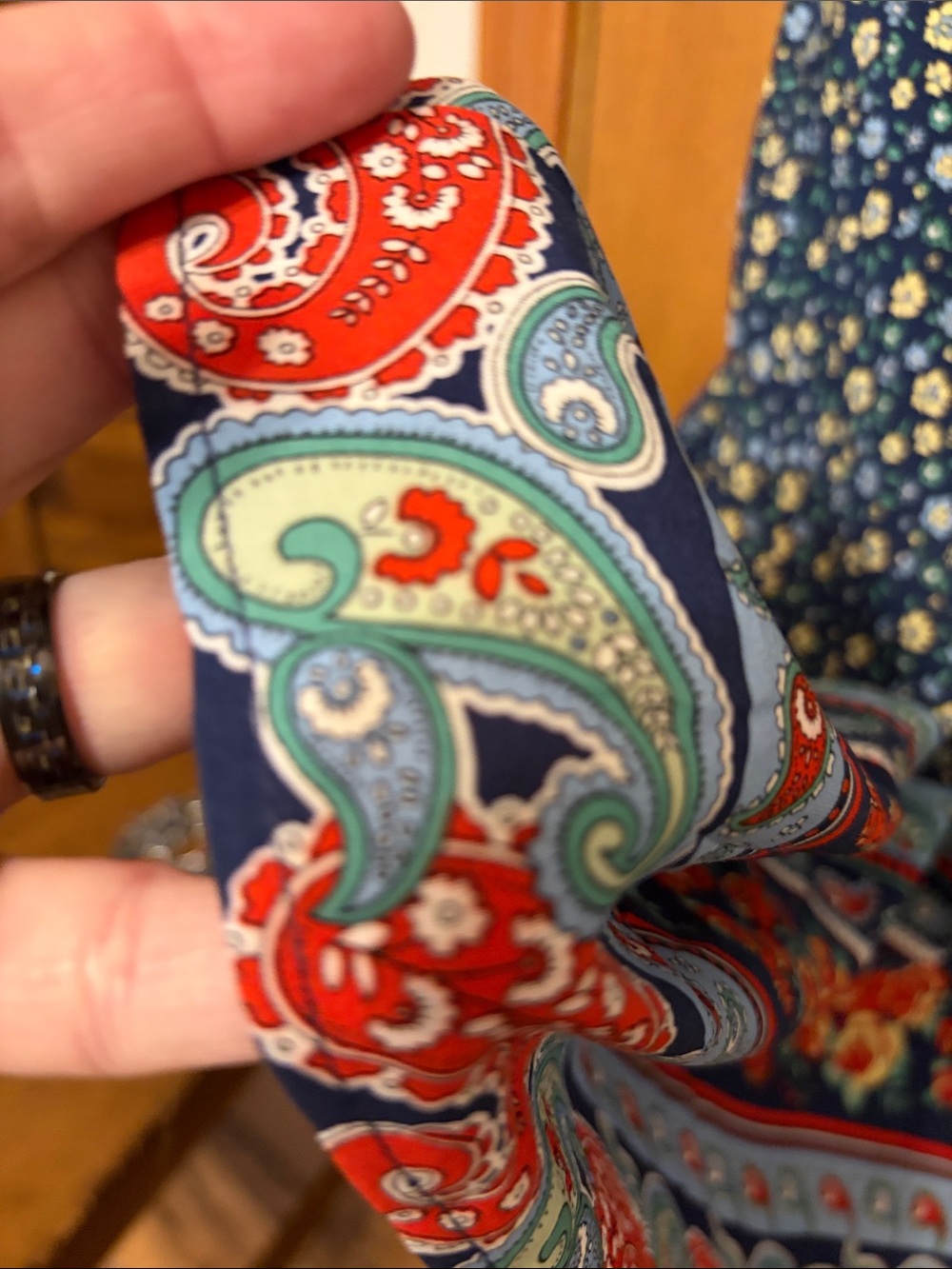 Blue Floral Boho V-Neck Dress with Red Accent - Picture 7 of 8